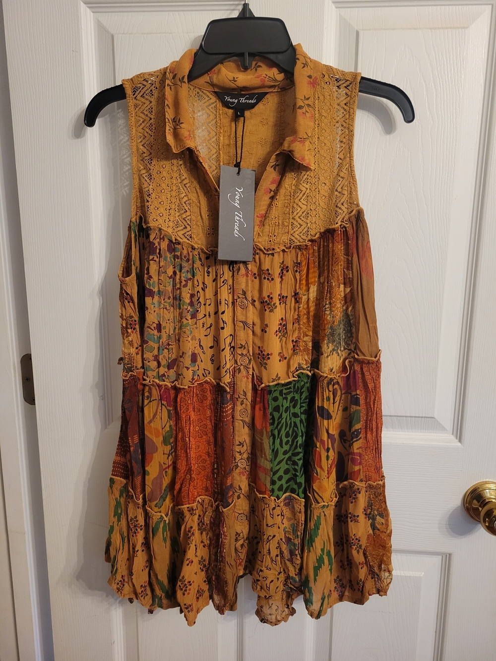Young Threads Camel Patchwork Sleeveless Blouse